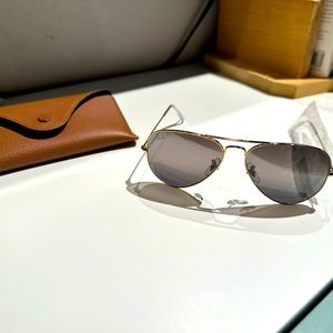 Ray-Ban Large Gold Aviator Chromance Polarized Sunglasses